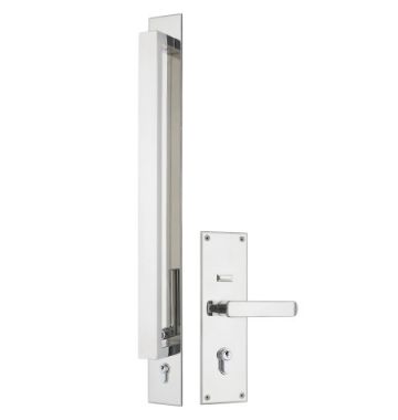 Trilock Omni Allure Double Cylinder Pull Handle Entrance Set in Polished Stainless Steel