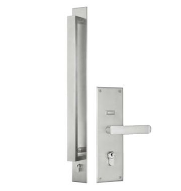 Trilock Omni Allure Double Cylinder Pull Handle Entrance Set in Stainless Steel